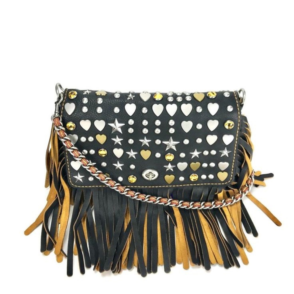 RARE Coach 1941 Dinky with Beatnik Rivets and Fringe in Black Leather & Suede